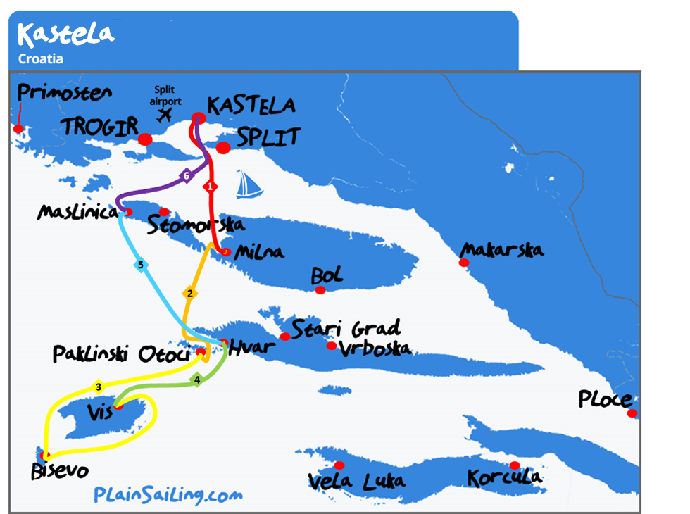 Kastela - 6 day sailing itinerary